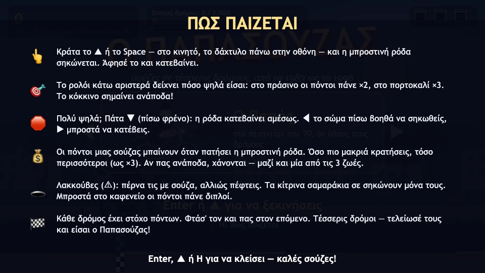 Η οθόνη «Πώς παίζεται» με όλους τους κανόνες σε μία σελίδα